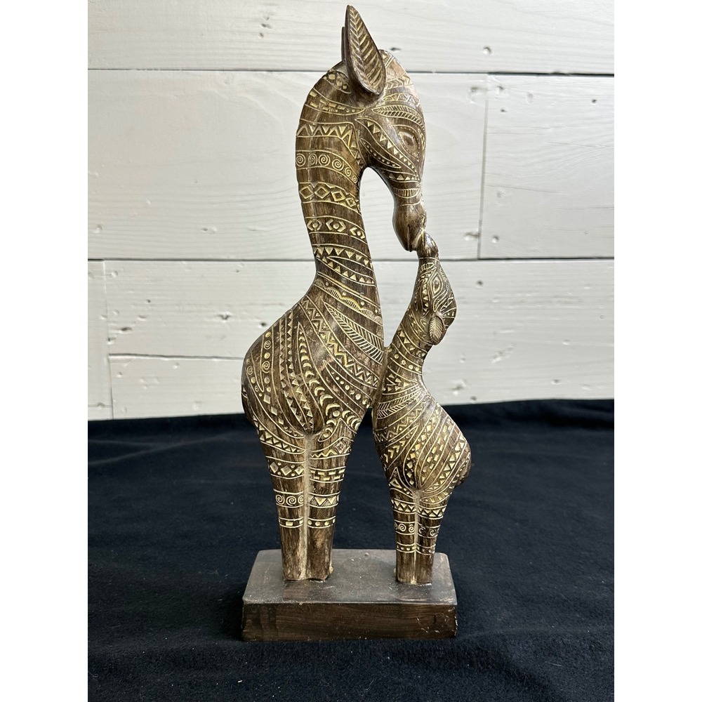 Pier 1 Imports Giraffe Mother and Calf Figurine Tribal Carved Wood Style Statue